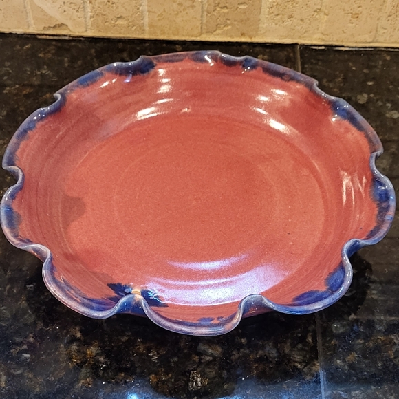 Sheltons North Carolina Pottery Dish Mauve Pink and Dark Blue Glaze 1995 - Picture 3 of 10